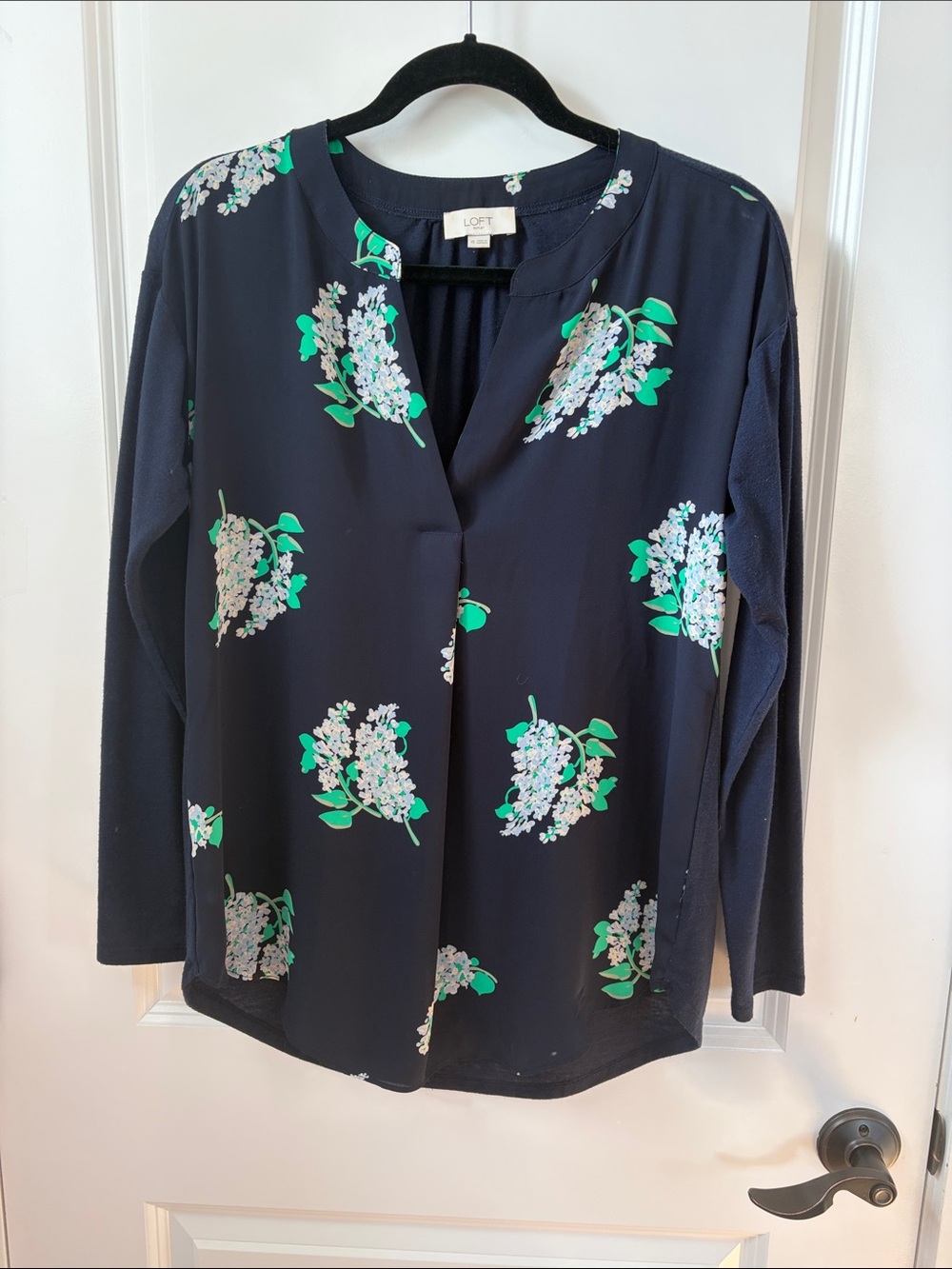 LOFT Navy Floral Notch-Neck Blouse